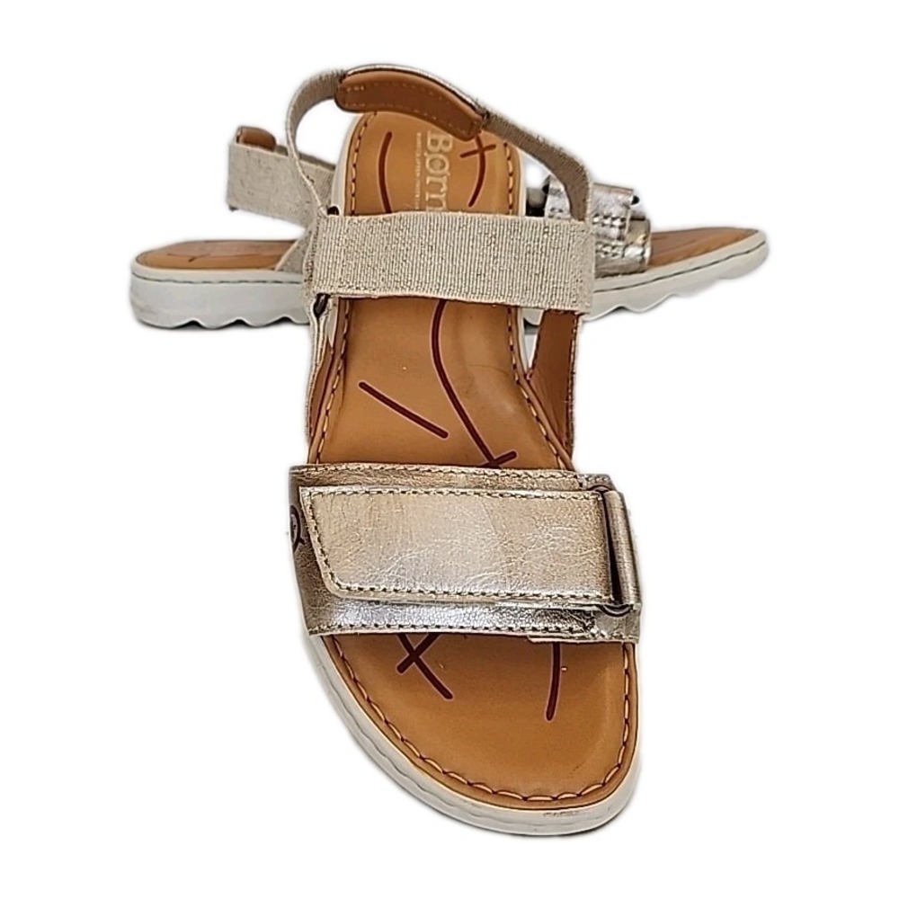Born Alli Leather/Fabric Stretch Sandal‎ Gold Metallic Women's 7.5M